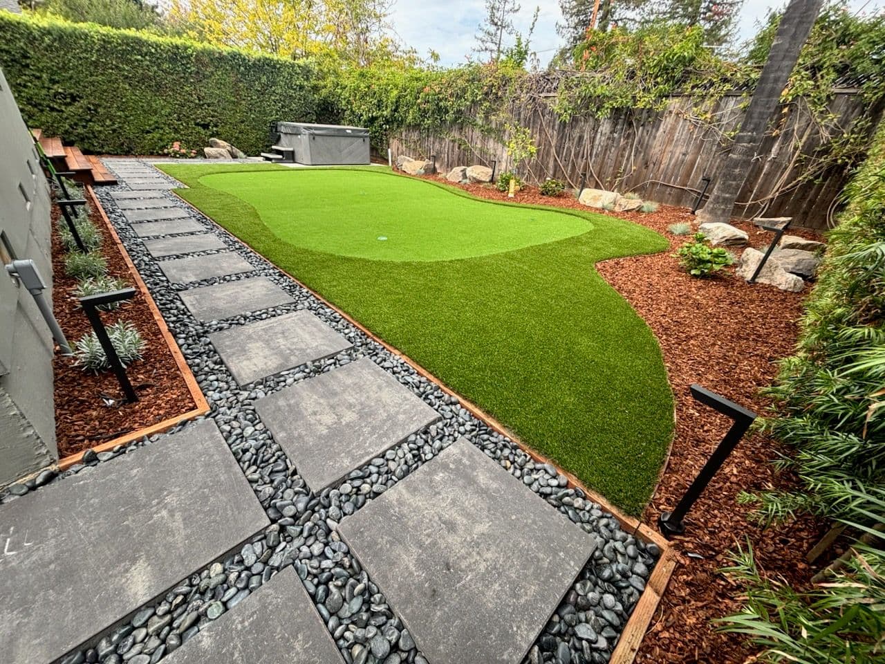 Backyard Bliss with Artificial Turf and Hardscaping image
