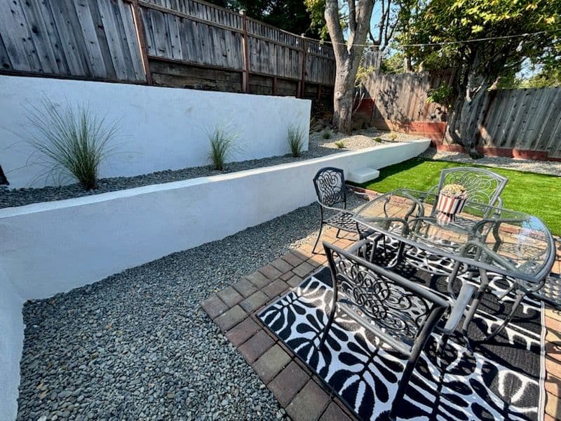 Backyard Bliss in San Jose with Retaining Walls and Artificial Turf image